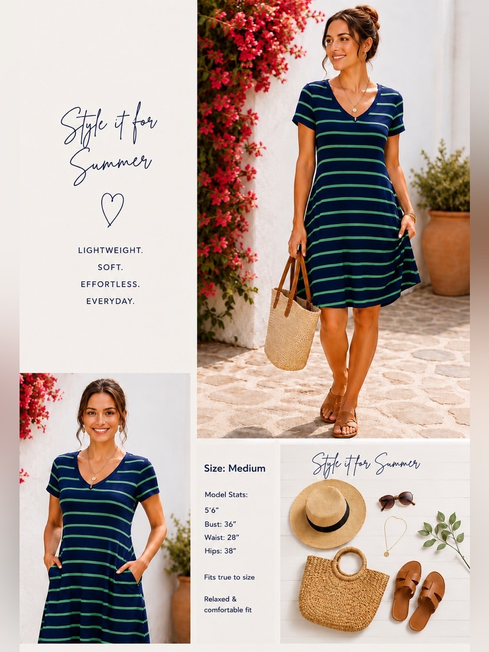 New Directions Petite Navy & Lime Stripe Swing Dress | PM
